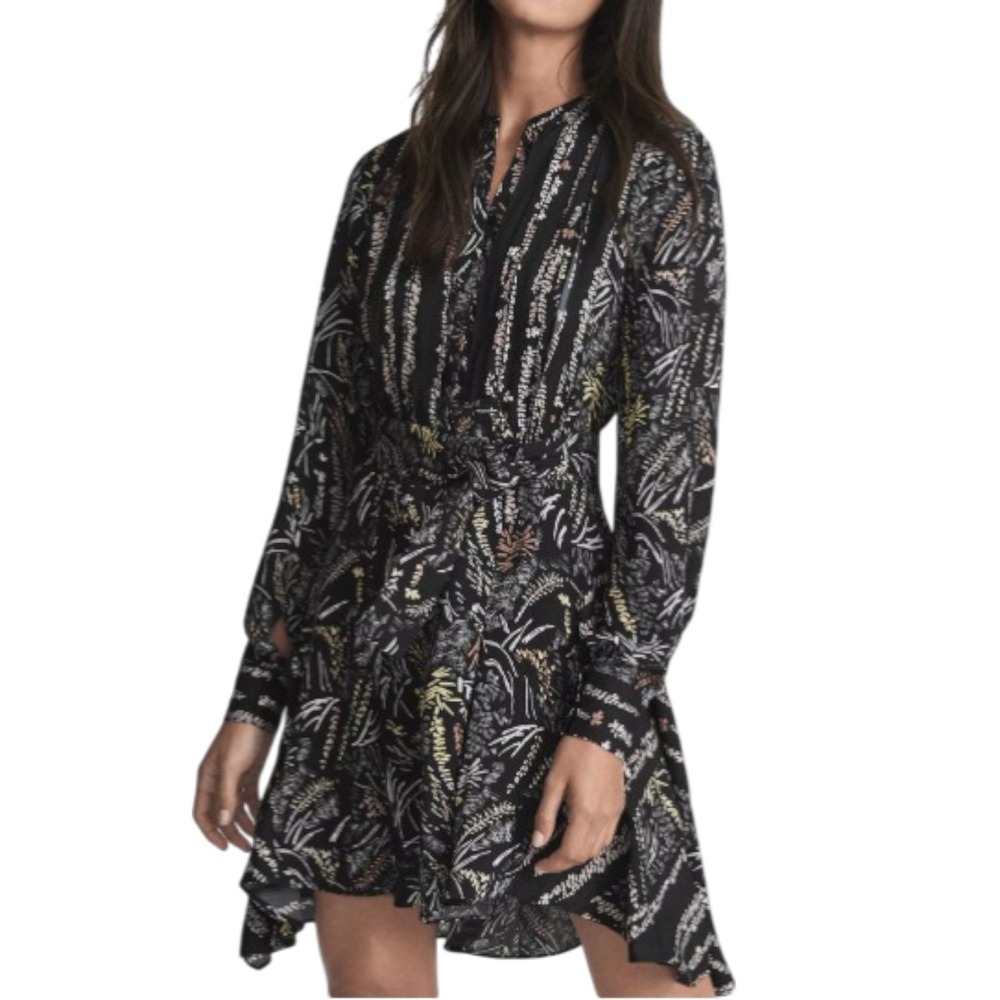 Reiss Lola Printed Dark Academia Dress Womens US 4 Cottagecore Romantic Chic